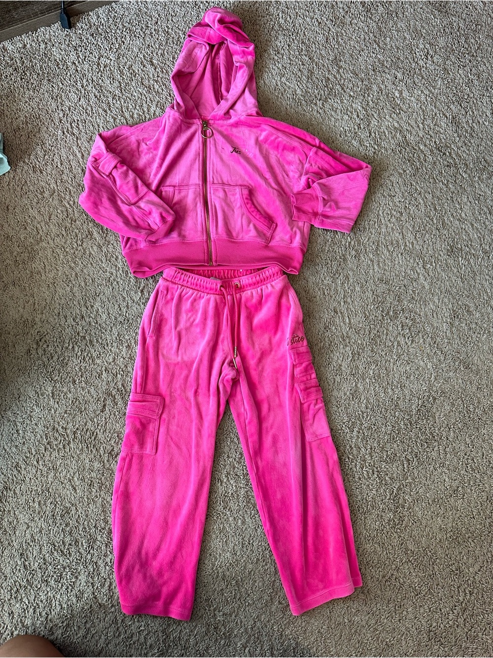 Justice Pink Girls Velour Hoodie & Sweatpants Set kids 5-6